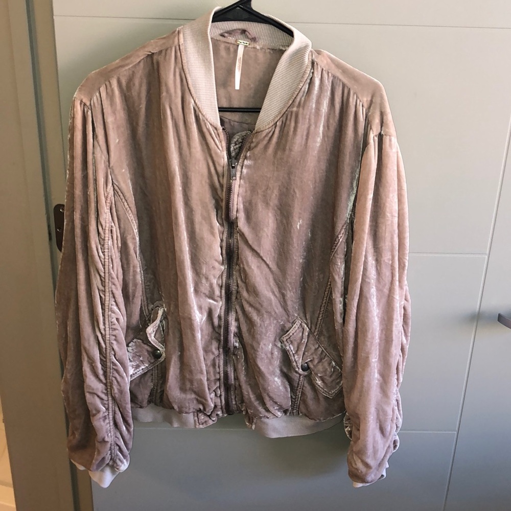 Blush pink velvet free people bomber